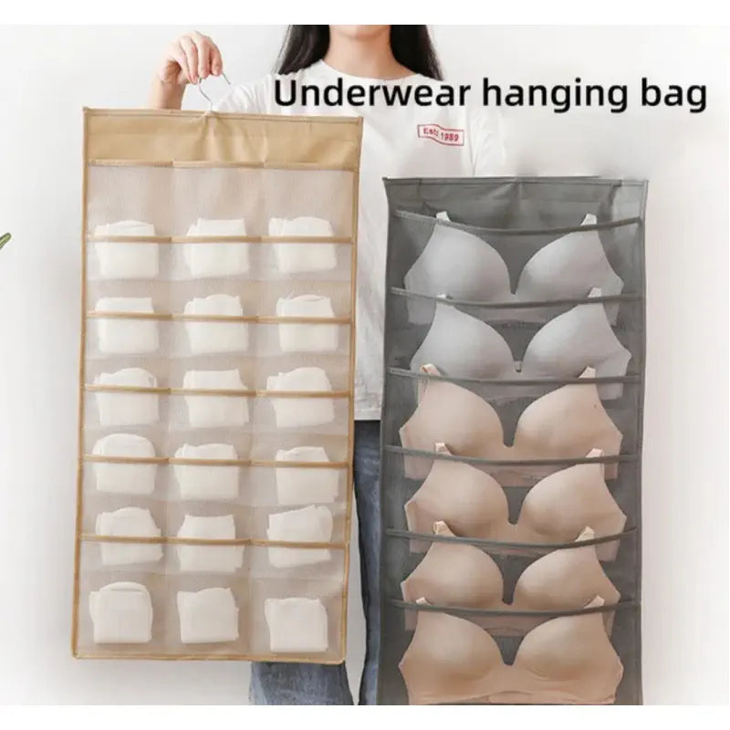 Dual Sided Hanging 24 Pockets Underwear Hanging Storage Organizer